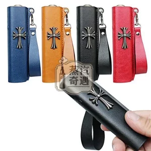 【黑色/紅色/黃色/藍色】IQOS ILUMA ONE保護套防摔皮革 哥德風十字造型金屬感設計 適用4.0 / 6 / 7 代一體機|真皮質感|附掛繩